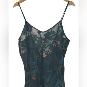California Dynasty Sheer Vintage Green Floral Chemise, Large